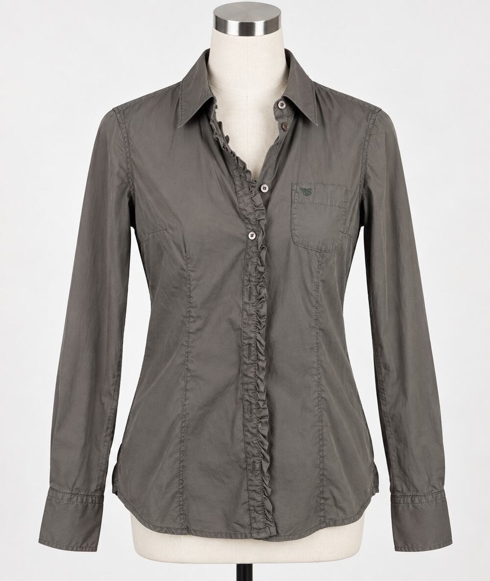 Esprit | Gray Button Down Shirt Ruffles Vintage Medium